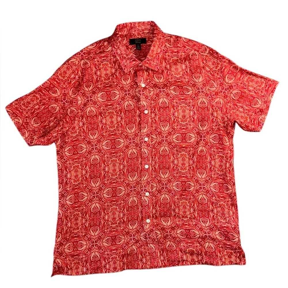 Club Room Luxury Danuvio Medal Print Linen Button Down Shirt Mens Size Large